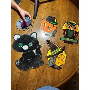 Vintage Beistle Halloween Die Cut Decorations Set Black Cat Witch Pumpkin Owl
